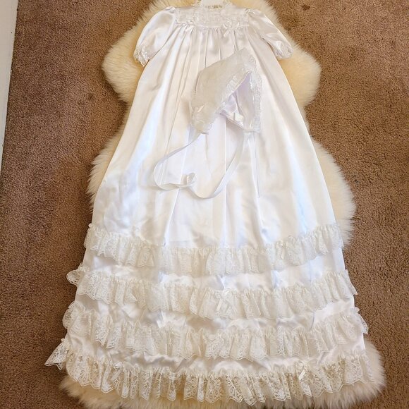 Vintage Angel Wear Satin Christening/Baptism Gown & Bonnet 4 Piece Set - Picture 1 of 13